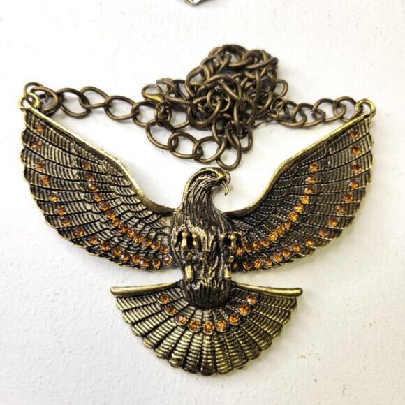 Eagle Pendant Necklace Antique Gold Eagle Statement Pendant Necklace - Picture 11 of 13
